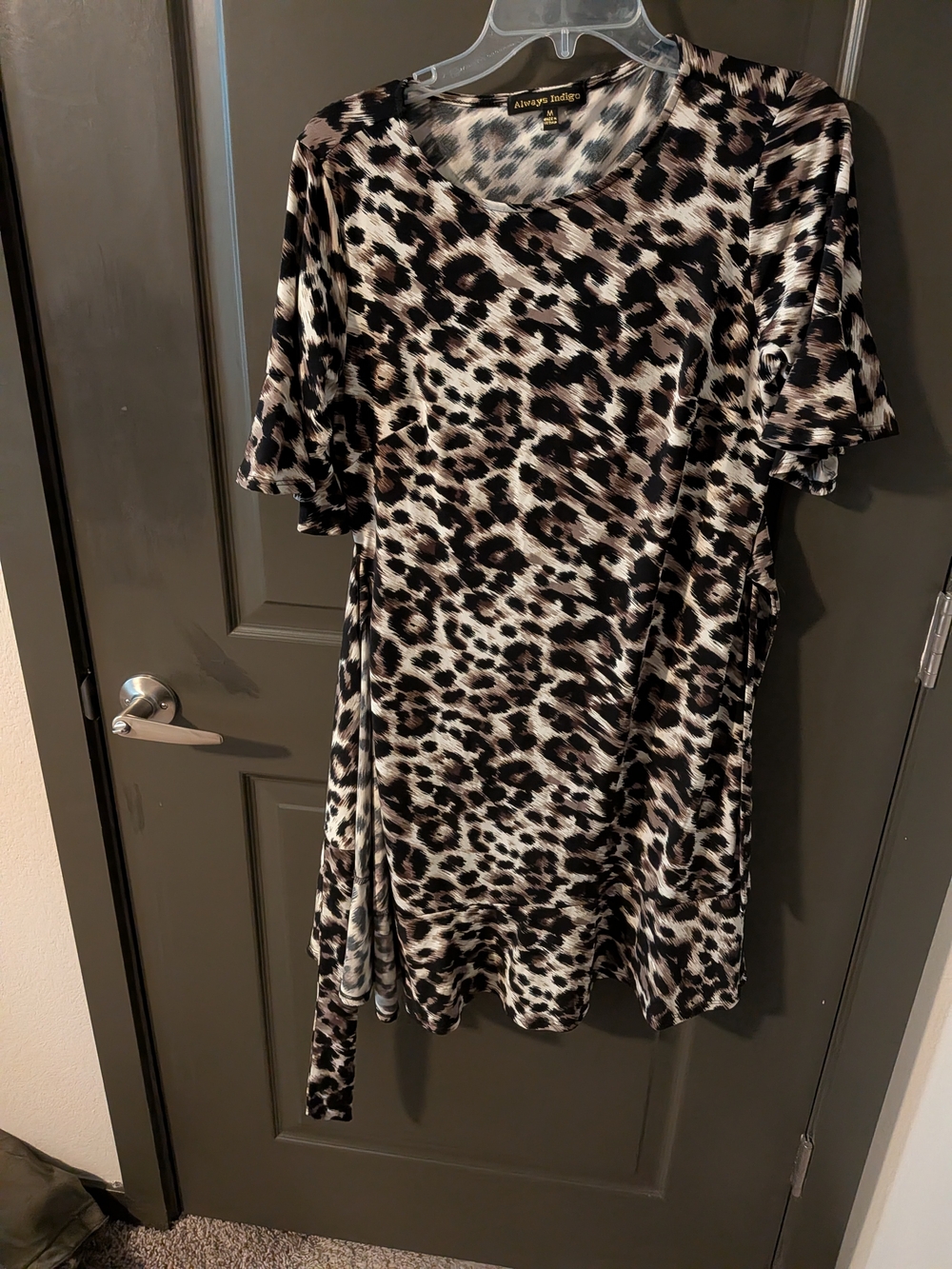 Always Indigo Women’s Leopard Print Shift Dress in Black & Brown